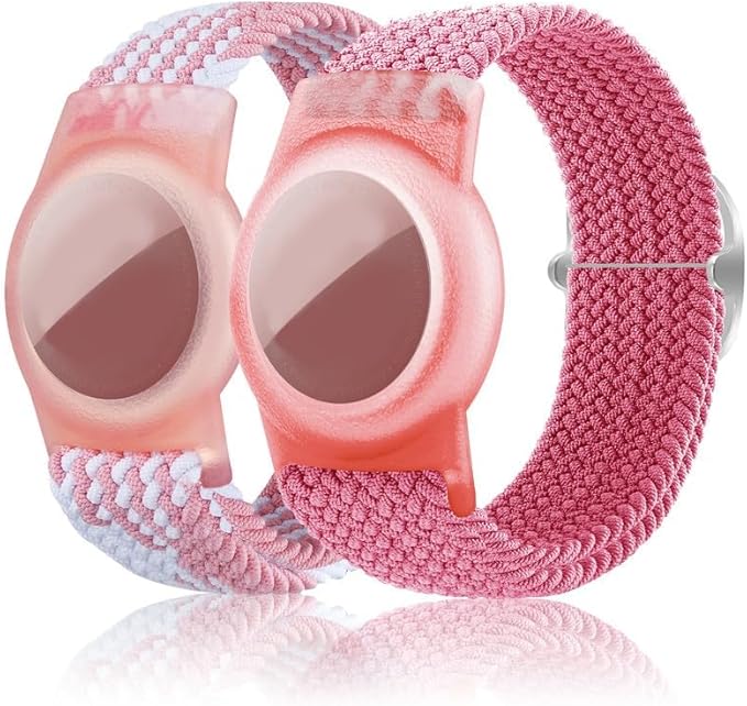 2 Pack Kids Bracelet Compatible with AirTag, GPS Kid Tracker Holder Braided Wristband for Apple Air Tag, 2022 Upgraded Nylon Adjustable Anti Lost Airtag Watch Band for Kids Children Elders-CubbioJoy
