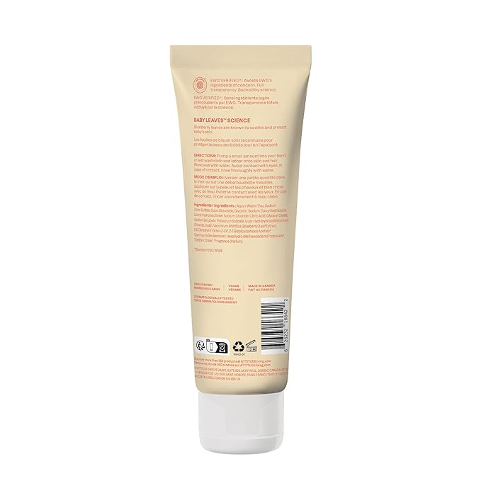 ATTITUDE 2-in-1 Shampoo and Body Wash for Baby, EWG Verified, Dermatologically Tested, Vegan, Pear Nectar, 8 Fl Oz-CubbioJoy