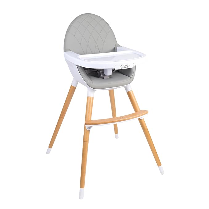 Convertible High Chair for Babies, Toddlers, Kids & Children - Wooden Highchair with Adjustable Height & Dishwasher Safe Tray - Wood Feeding & Dining Chair - Converts to Booster Seat - KoolaBaby-CubbioJoy