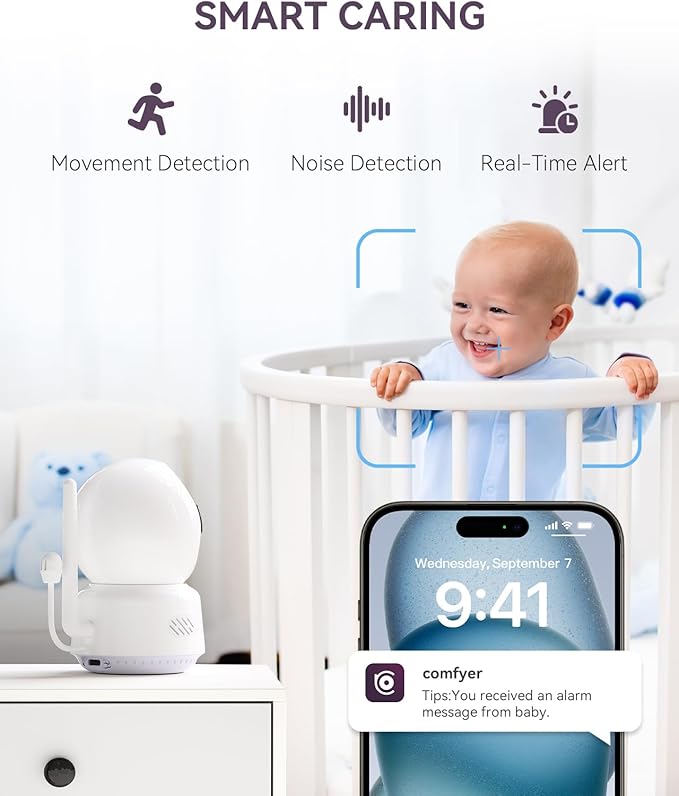 Baby/Pet Monitor for Indoor Security, Monitoring with Smart Phone app, 2K QHD Resolution, Auto Tracking/Motion Dection, 2-Way Audio Talk, Night Vision, Pan-Tilt Camera-CubbioJoy