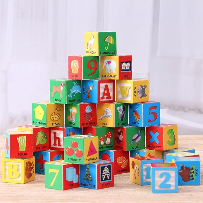 Atoylink ABC Wooden Building Blocks for Toddlers 1-3, 30 Pcs Alphabet & Number Stacking Toys with Storage Pull Toy Car Learning & Education Montessori Toys for 1 2 3 Year Old Baby Boy Girl Gifts-CubbioJoy