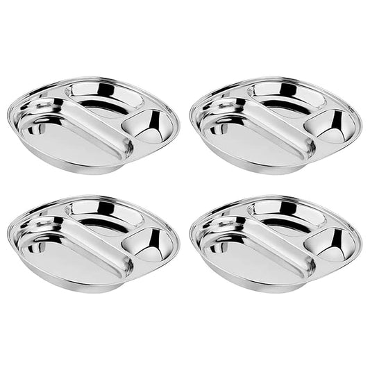 Ahimsa Stainless Steel Plates for Kids - Divided Plates for Toddlers, Pediatrician Designed, Non Toxic Toddler Plate, Camping Plate, BPA Free & Dishwasher Safe (Set of 4)-CubbioJoy