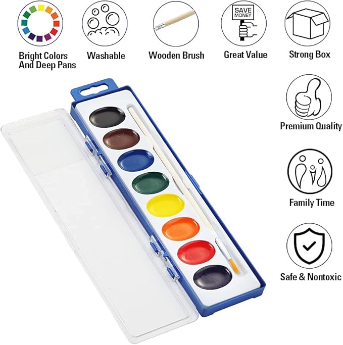 24 Count Watercolor Paints, 8 Colors, Washable, Non-Toxic, Perfect for Kids 3+-CubbioJoy