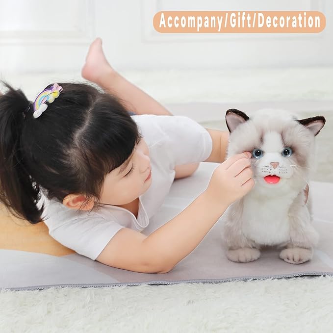 CU-MATE Interactive Pet Ragdoll Cat,Electric Plush Toy Cat,Robot Stuffed Cat with Walking/Nodding/Tail Wagging/Barking/Drinking Milk, Gift for Girls Boys-CubbioJoy