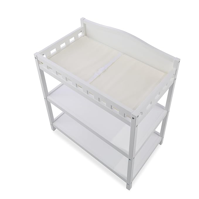 Badger Basket Baby Changing Table with Pad & Shelves - Wooden Changing Table with Storage - Nursery Change Table for Diapers & Baby Essentials, White-CubbioJoy
