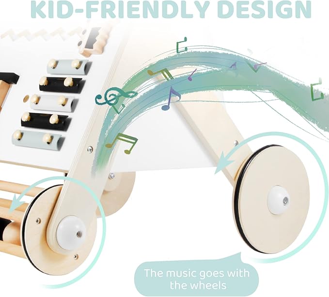 Beright Wooden Baby Walker with Roller, Push and Pull Learning Activity Walker, Multi-Functional Kids’ Activity Toy, Multiple Activities Center, Develops Motor Skills & Stimulates Creativity, Natural-CubbioJoy