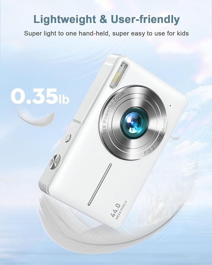 Digital Camera, Kids Camera FHD 1080P Point and Shoot Camera with 16X Zoom Anti Shake, Small Compact Camera for Teen Starter Children Kid Student Girl Boy(Pearl White)-CubbioJoy