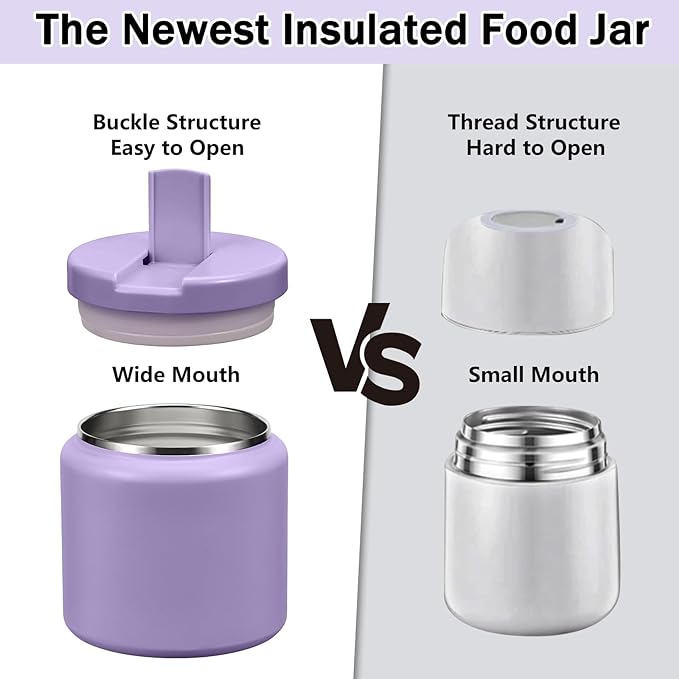 26oz Kids Thermos for Hot Food, Insulated Vacuum Food Jar with Buckle Lid, Stainless Steel Wide Mouth Leak Proof Insulated Lunch Container for School Picnic Travel, Purple-CubbioJoy