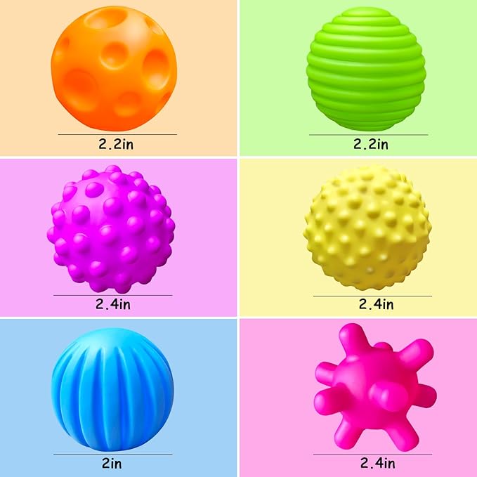 6 Pack Sensory Balls for Toddlers, Sensory Baby Toys, Infant Squeeze Sensory Toys Soft Multi Ball Set Gifts with Bright Color Textured-CubbioJoy