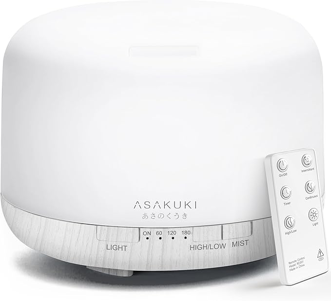 ASAKUKI 500ml Premium Essential Oil Diffuser with Remote Control, 5 in 1 Ultrasonic Aromatherapy Fragrant Oil Humidifier Vaporizer, Timer and Auto-Off Switch (White)-CubbioJoy