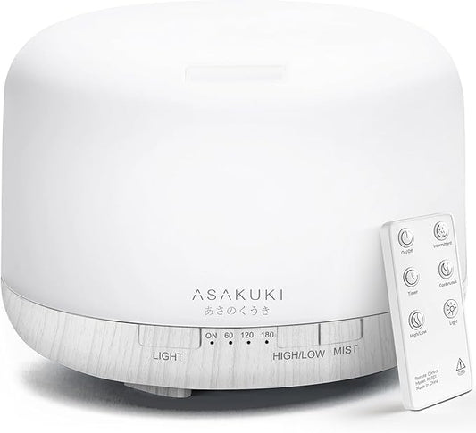 ASAKUKI 500ml Premium Essential Oil Diffuser with Remote Control, 5 in 1 Ultrasonic Aromatherapy Fragrant Oil Humidifier Vaporizer, Timer and Auto-Off Switch (White)-CubbioJoy