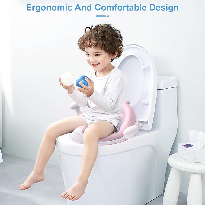 ANGELBLISS Baby Potty Training Toilet Seat with Soft Cushion Handles, Haute Collection, Double Anti-Slip Design and Splash Guard for Boys and Girls (Pink)-CubbioJoy