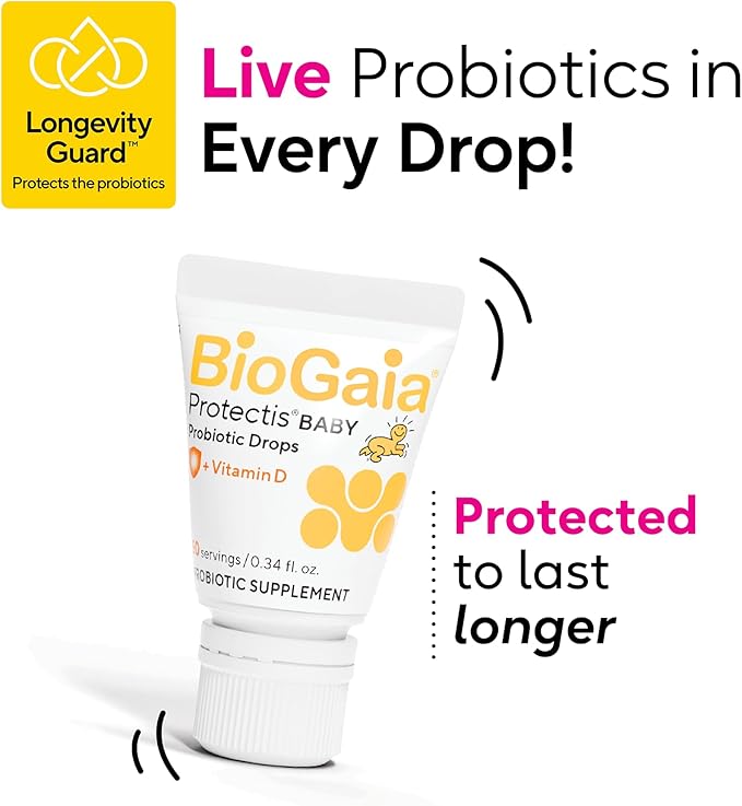 BioGaia Protectis Baby Probiotic Drops | Colic & Gas Relief + Vitamin D | Safe for Newborns | Ease Crying, Fussing, Colic, Gas, Spit-ups & Constipation | No Dairy, Soy & Gluten | 50 Day Supply | 10mL-CubbioJoy