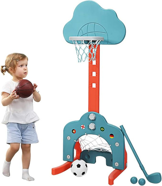Costzon Kids Basketball Hoop, Toddler Sports Activity Center w/ 5 Adjustable Height Levels, Basketball Soccer Golf Game Set, Indoor Outdoor Basketball Hoop Set Gift for Baby Infant-CubbioJoy