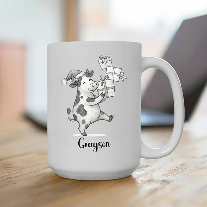 Cow Ceramic Cup 11 15Oz, Personalized Cow Coffee Mug Gift For Christmas, Unique Animal White Accent Coffee Cup, Custom Cows Lover Coffee Mug With Name, Unique Cows Teacup Gift For Kid Child Birthday-CubbioJoy