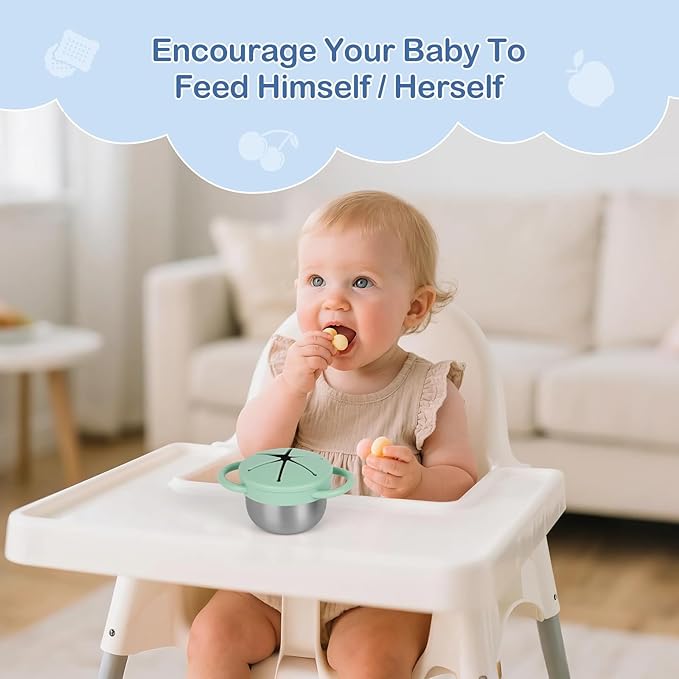 2 Pack Snack Cups for Toddlers Spill Proof - Detachable Stainless Steel Toddler Snack Cups with Silicone Lids & Handles - Dishwasher Safe Baby Snack Containers for Mess-Free Snacking (Blue and Green)-CubbioJoy