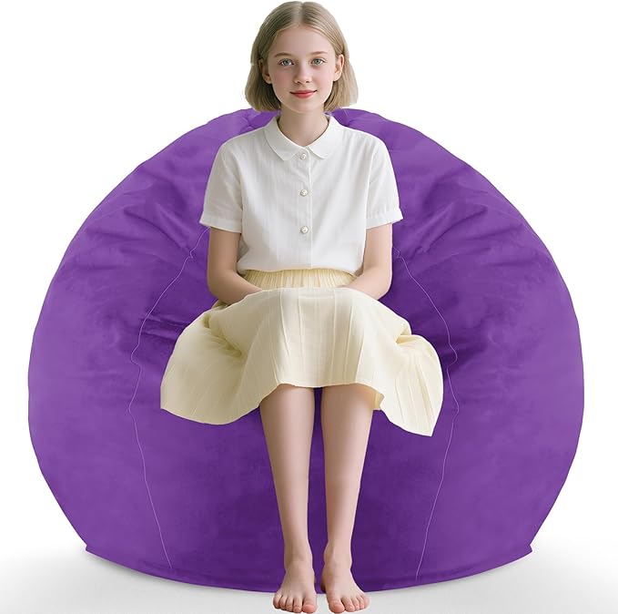 2FT Bean Bag Chair, Comfy Bean Bag Chairs with Memory Foam Filled, Fluffy Beanbag Sofa with Dutch Velvet Cover, Teardrop BeanBag Chairs for Living Room, Playroom - Purple-CubbioJoy