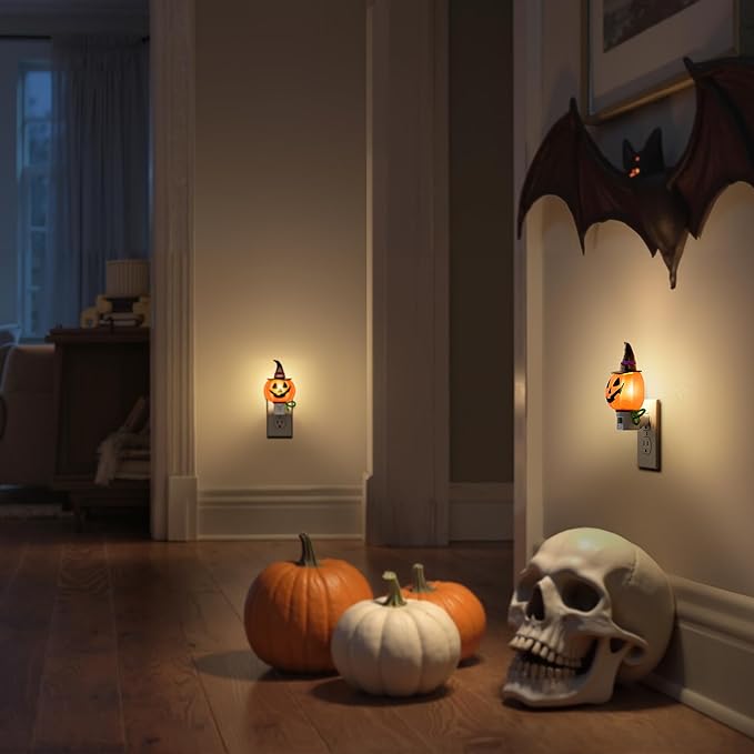 DORESshop Pumpkin Night Light, 3000K Night Lights Plug into Wall,Cute & Funny Halloween Decor Night Light for Kids,Plug in Nightlight with 360° Rotatable, Halloween Party Pumpkin Decor,2 Pack-CubbioJoy