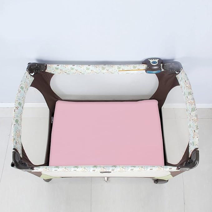 4-Pack Fitted Pack and Play Sheets for Boys and Girls - Breathable, Soft Microfiber Baby Sheets in Grey and Pink-CubbioJoy