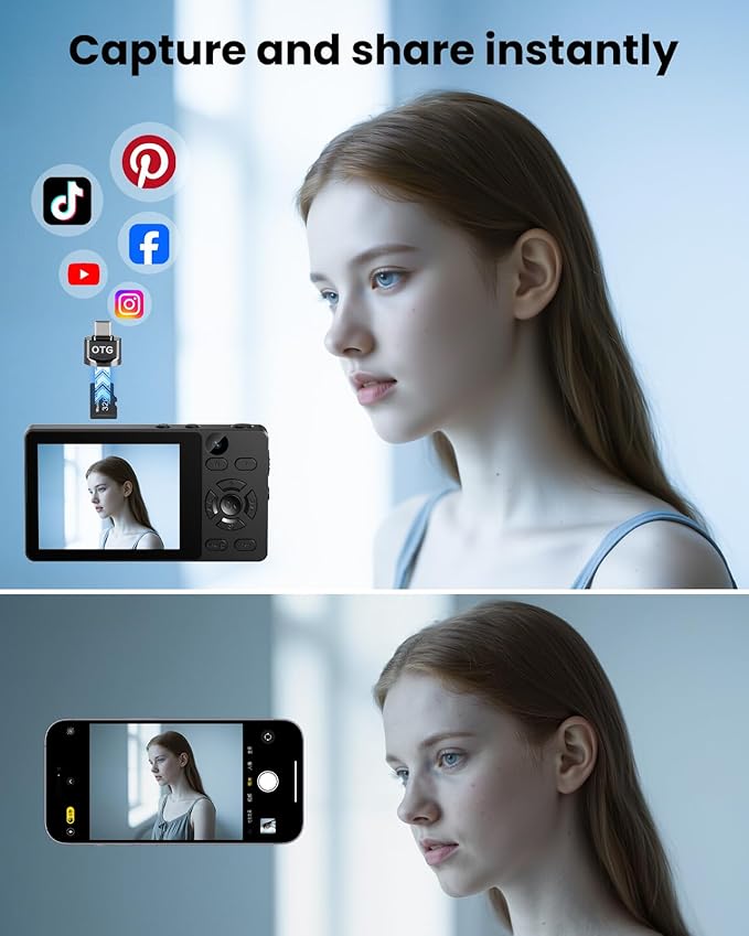 Digital Camera with Front Rear Lens, Autofocus 64MP 4K Camera for Photography with 32GB Card, Portable Compact Point and Shoot Camera for Teens Adult Beginner with Metal Shell, 2000mAh Battery-CubbioJoy