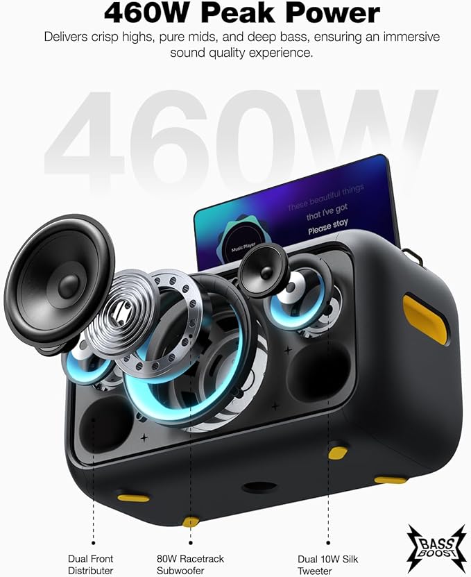 Karaoke Machine for Adults, with Lyrics Display Built-in 13.3" Screen, Truly All in One Karaoke Machine with 2 Wireless Microphone (Hidden & Self Charging), 460W Bluetooth Speaker for Party, TV-CubbioJoy