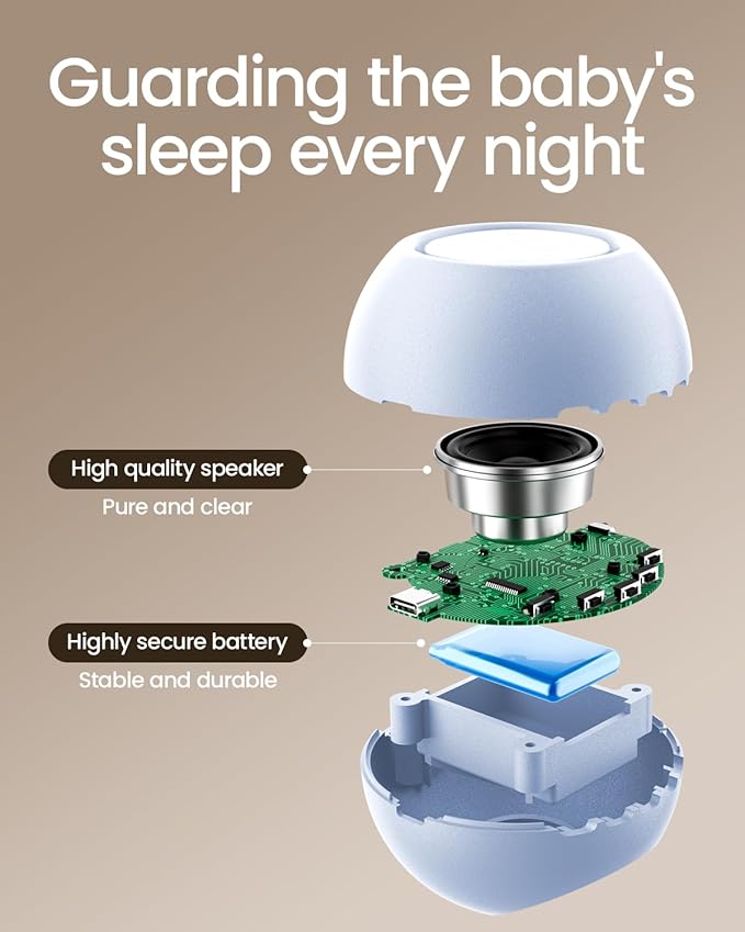 2025 Mom's Choice Awards, Portable Sound Machine for Baby Adult, AI Cry Detection, 18 Soothing Sound, Bluetooth Rechargeable White Noise Machine for Home Office Travel, Nursery Light, Blue-CubbioJoy