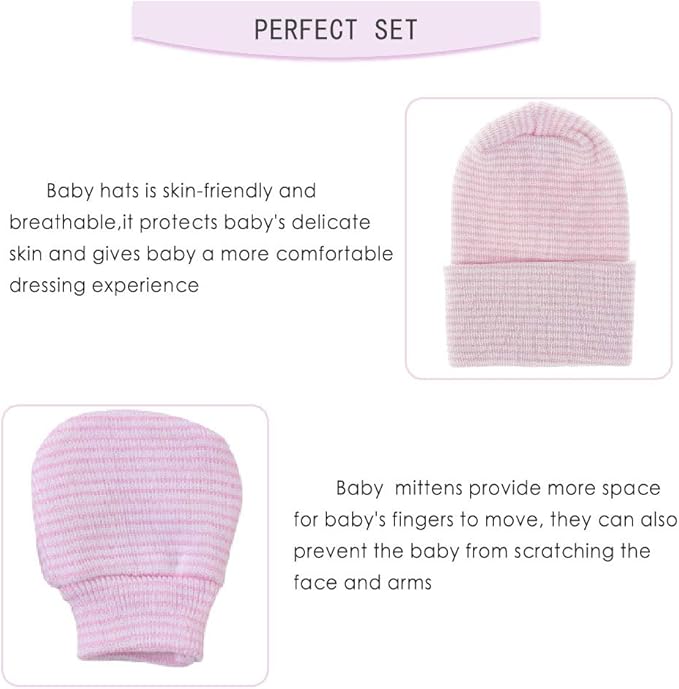 Baby Caps and Mittens Newborn Hospital Beanie Hats No Scratch Gloves Soft Babies Gift Set for Boys Girls-CubbioJoy