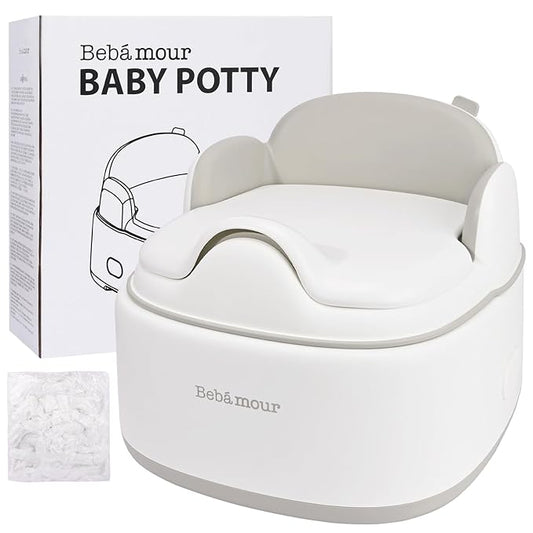 Bebamour Potty Training Toilet 3 in 1 Multi-Functional Potty Seat Detachable Baby Potty Step Stool Anti-Slip Stable Potty Training Toilet with 100 Pack Trash Bags for Baby Toddler Kids(Coffee)-CubbioJoy