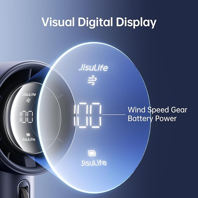 JISULIFE Portable Handheld Fan,Speed(1-100) Adjustable Turbo Mini and 3600mAh Battery Rechargeable Personal Fan,Digital Display,Gifts for Women Men Travel/Camping/Outdoor-Blue-CubbioJoy