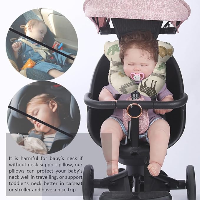 Baby Neck Pillows, Comfortable Baby Travel Head Neck Support Pillow for Car Seat Stroller Pushchair, Soft PP Cotton Travel Pillow for 0-1 Year Old Toddler Infant Newborn, Zoo-CubbioJoy