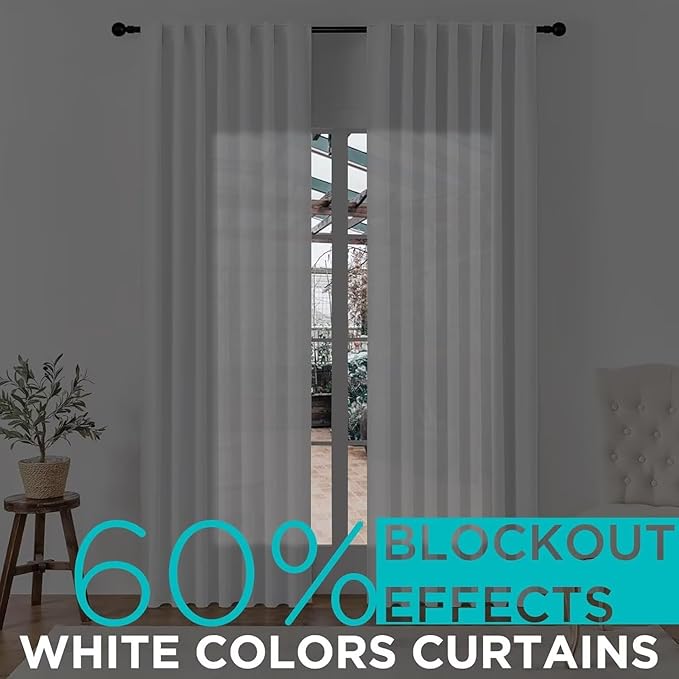 Joydeco 84 Inch 60% Blackout White Curtains 2 Panels, Elegant Semi Sheer Curtains for Bedroom, Thermal Insulated Black Out Drapes for Living Room, Rod Pocket Back Tab Drapes(W52 x L84 Inch,Pure White)-CubbioJoy
