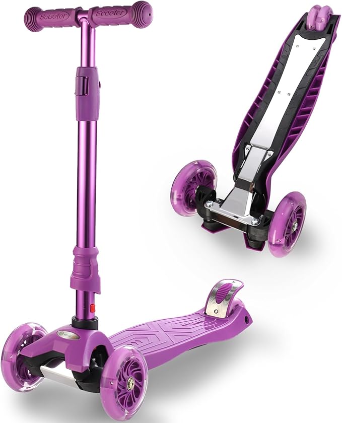 3 Wheel Scooter for Kids Ages 6-12,Kids Scooter with Light Up Wheels, Sturdy Deck Design, and 4 Height Adjustable Suitable for Kid Ages 3-12-CubbioJoy