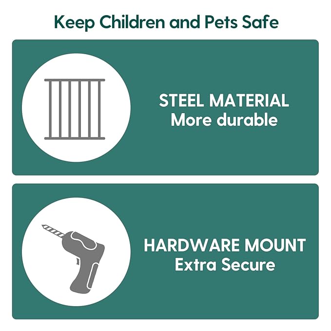 Babelio 26-43" No Bottom Bar Baby Gate for Babies, Elders and Pets, 2-in-1 Hardware Mount Dog Gate for The House, Stairs and Doorways, with Large Walk Thru Door, Black Wood Pattern-CubbioJoy