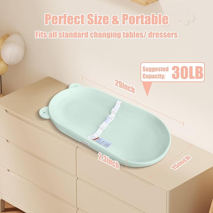Baby Changing Pad, EVA Waterproof Non-Slip Changing Table Pad with Adjustable Strap for Dresser Changing Table Nursery, Portable Diaper Changing Pad, Green-CubbioJoy