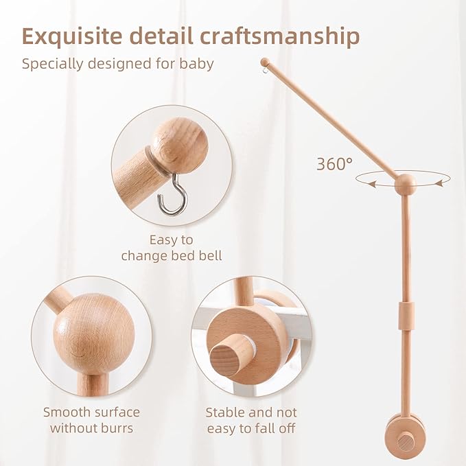 Baby Crib Mobile Arm - Wooden Baby Mobile Crib Holder 31 inch for Mobile Hanging Baby Crib Attachment for Nursery Decor-CubbioJoy