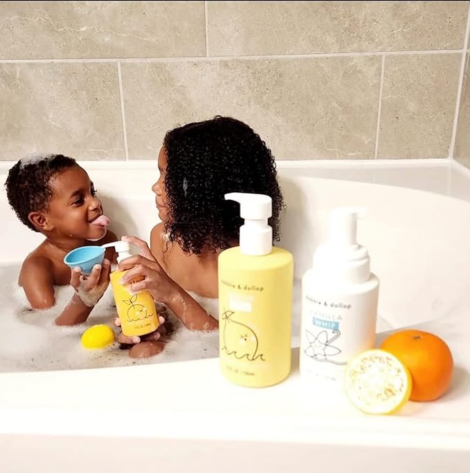 Dabble & Dollop Lemon + Vanilla Body Wash & Shampoo – 3-in-1 Natural Bubble Bath for Kids, Made in USA, No Parabens or Sulfates, Vegan, Gluten-Free, Tear-Free (2-Pack)-CubbioJoy
