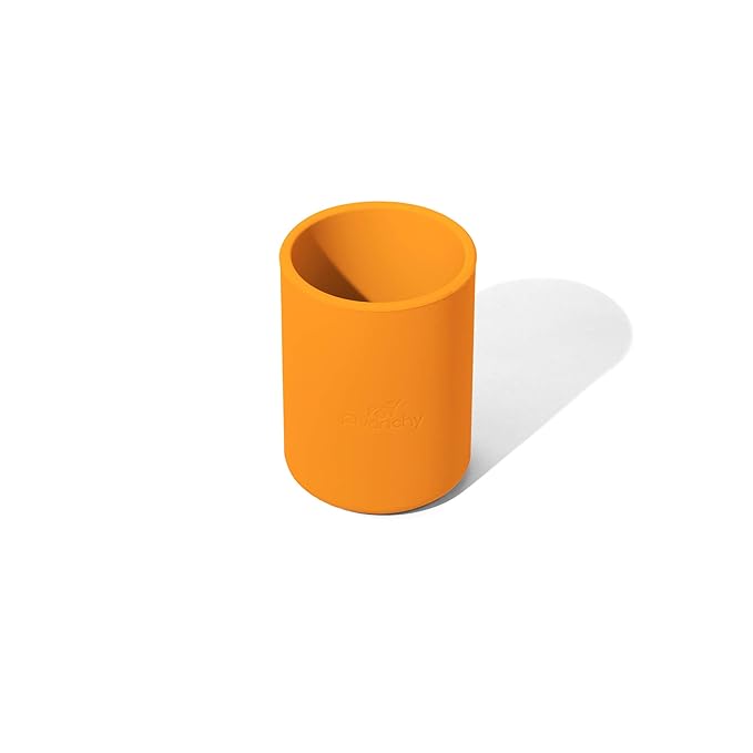 Avanchy Silicone Training Sippy Cup with Straw Lid – Tiny Cup for Babies 6+ Months to Toddlers 1 Year Old – 5 oz Infant Water Cup for Baby Led Weaning, Orange-CubbioJoy