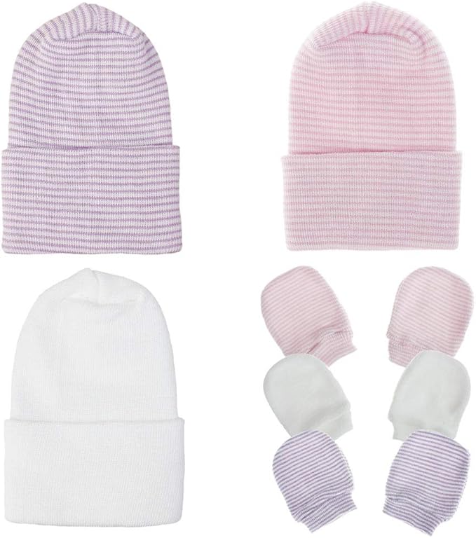 Baby Caps and Mittens Newborn Hospital Beanie Hats No Scratch Gloves Soft Babies Gift Set for Boys Girls-CubbioJoy