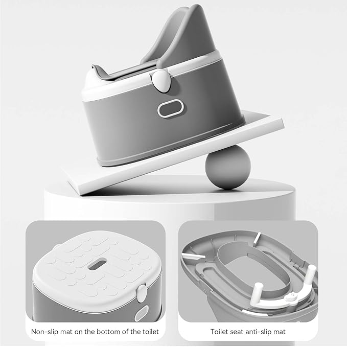 3 in 1 Toddler Potty Training Toilet Seat with Steps Ladder, Foldable Potty Train Chair Adapter for Toddlers Kids Boys Girls, Gray-CubbioJoy