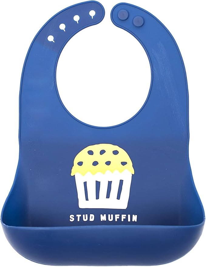Baby Bib for Eating by Bella Tunno, Waterproof Silicone Bib with Large Food Catcher, Adjustable Fit for Babies 4-12 months & Toddlers 1-3 Years, Boys & Girls, Stud Muffin-CubbioJoy