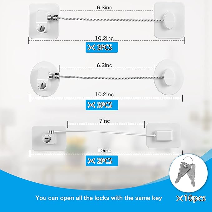 8 Pieces Refrigerator Locks for Children Adults with 10 Keys, Fridge Lock, Freezer Door Safety Cabinet Lock and Child Safety Cabinet Locks with Strong Adhesive (White)-CubbioJoy