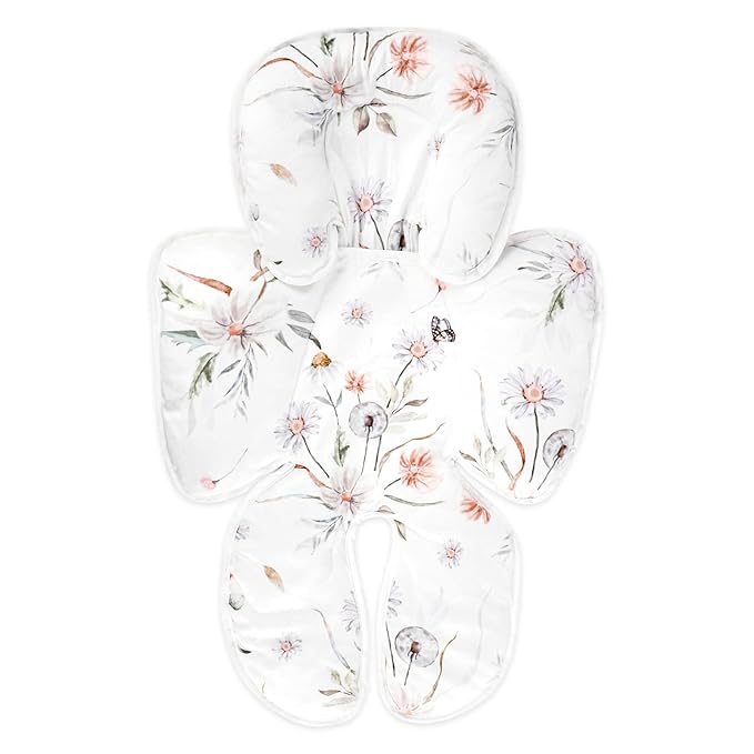 2 in 1 Infant Car Seat Insert, Car Seat Head Support Baby Girls Boys, Soft Newborn Carseat Insert Cushion, Perfect for Carseats, Strollers, Swings (White Flower)-CubbioJoy