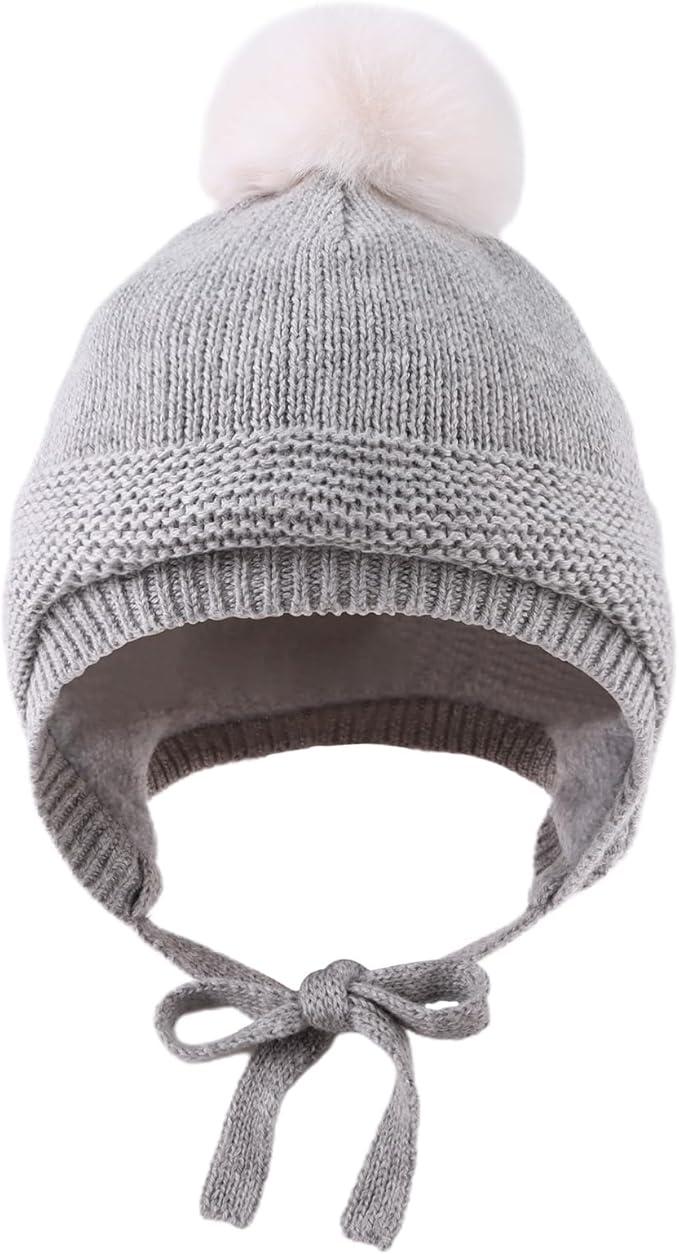 Basic Winter Baby Beanie Gloves Boys Girls Knitted Hat Pompom Kids Earflap Hats Warm Infant Toddler Beanie Mittens Set-CubbioJoy