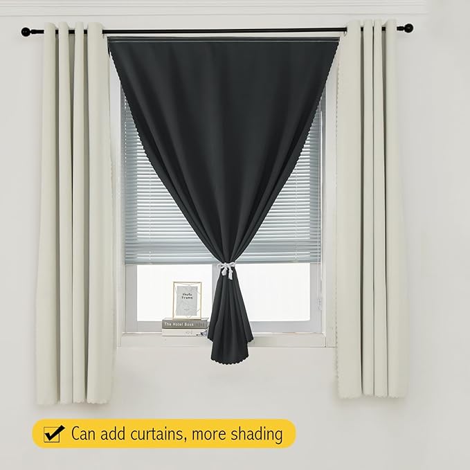 Adhesive Blackout Curtains- Self Stick Shades Window Blinds Curtains No Rod Needed Easy to Hang Curtains, Use for Bedroom, Living Room, Dining Room, Kitchen, Home Office, 59"W X 59"L, Black, 1 Panel-CubbioJoy