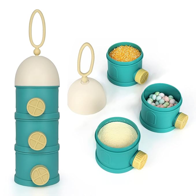 Accmor Formula Dispenser On The Go, 3 Layers Stackable Formula Container to Go, Non-Spill Portable Milk Powder Baby & Kids Snack Containerr, Green-CubbioJoy