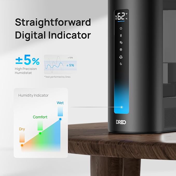 Dreo 6L Humidifiers for Bedroom, Smart Warm & Cool Mist for Large Room, 60Hr Quiet Runtime for Baby, Plant, Humidity Sensor, Indicator Light, 12H Timer, Google/Alexa, Black-CubbioJoy