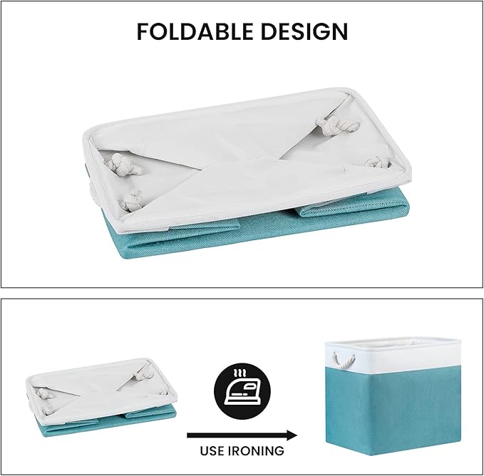 Bidtakay Storage Baskets Extra Large 17x12x15 In Teal Blue Nursery Toy Baskets Fabric Long Shelf Baskets for Organizing Set of 2 Linen Closet Bins for Shelves Decorative Blanket Basket Living Room-CubbioJoy