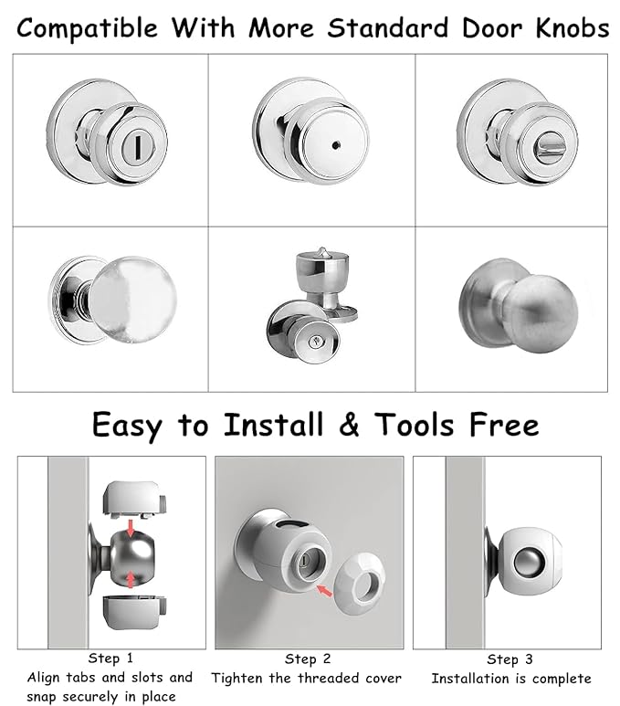 Baby Safety Door Knob Covers 6 Pack Baby Safety Door Handle Protector Child Proof Door Knobs Door Safety for Kids Universal Fit Easy Grip Lockable Design One Hand Operation for Parents No Tools Needed-CubbioJoy