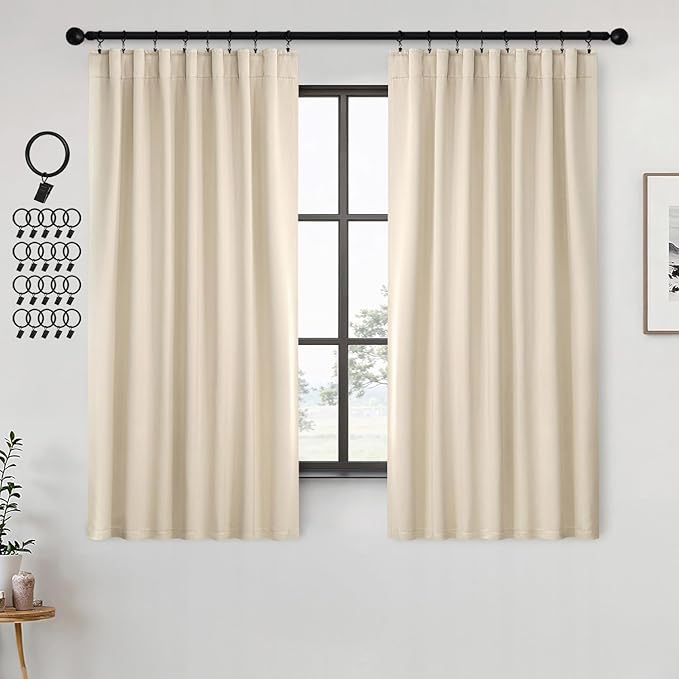 ANRODUO Back Tab Blackout Curtains for Bedroom Living Room, Rod Pocket Pinch Pleated Thermal Insulated Room Darkening Curtains 54 Inches Long 2 Panels, Cream Beige, 42 x 54 Inch-CubbioJoy