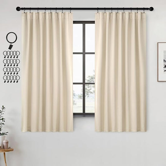ANRODUO Back Tab Blackout Curtains for Bedroom Living Room, Rod Pocket Pinch Pleated Thermal Insulated Room Darkening Curtains 72 Inches Long 2 Panels, Cream Beige, 42 x 72 Inch-CubbioJoy